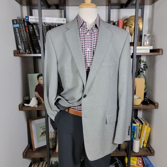 Stafford Essentials Men's Sport Coat Blazer Two Button Gray Houndstooth Poly 46L